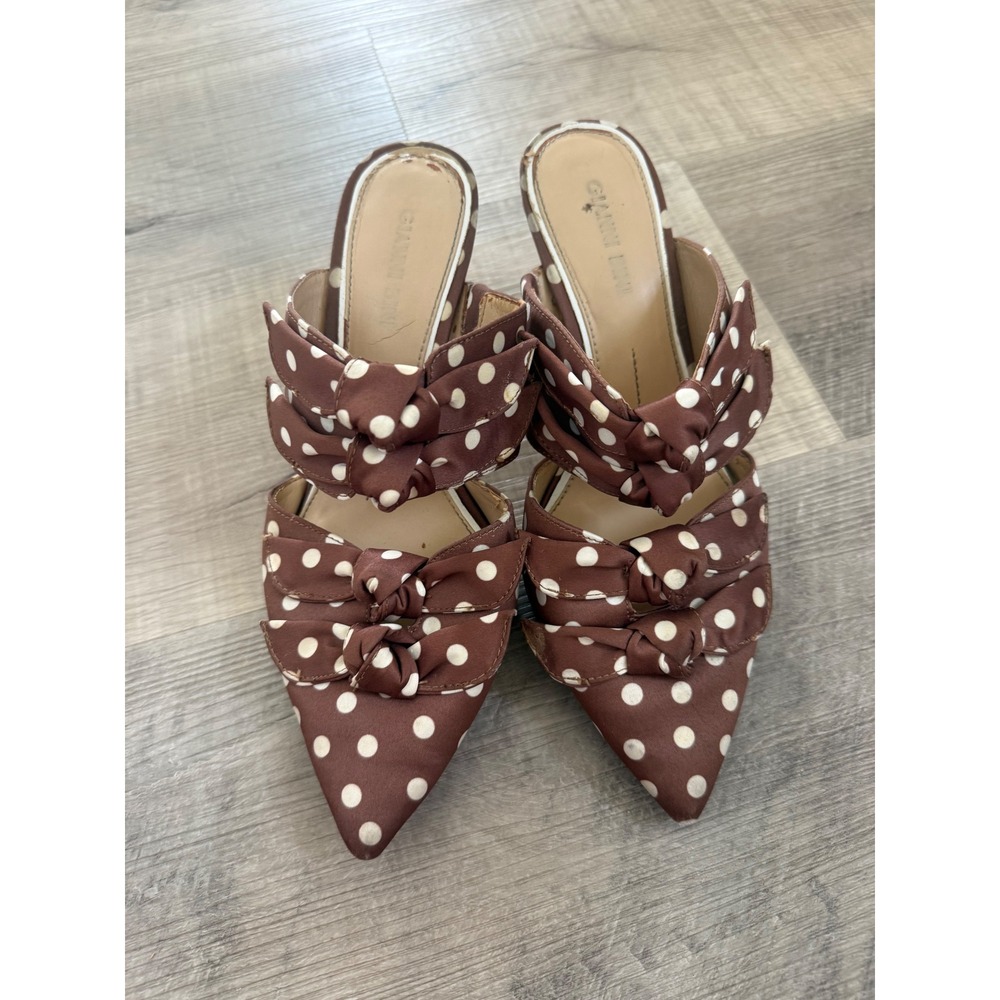 Gianni Bini Brown Polka Dot Bow Kitten Heel Mules | Size 7.5